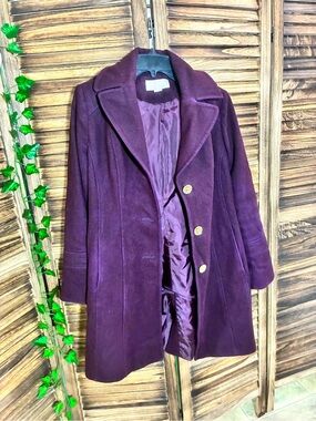 Michael Kors Deep Plum Wool-Blend Pea Coat